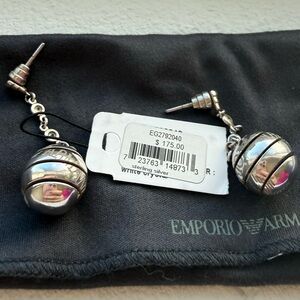 Emporio Armani Sterling Silver Dangle Sphere Earrings - Silver